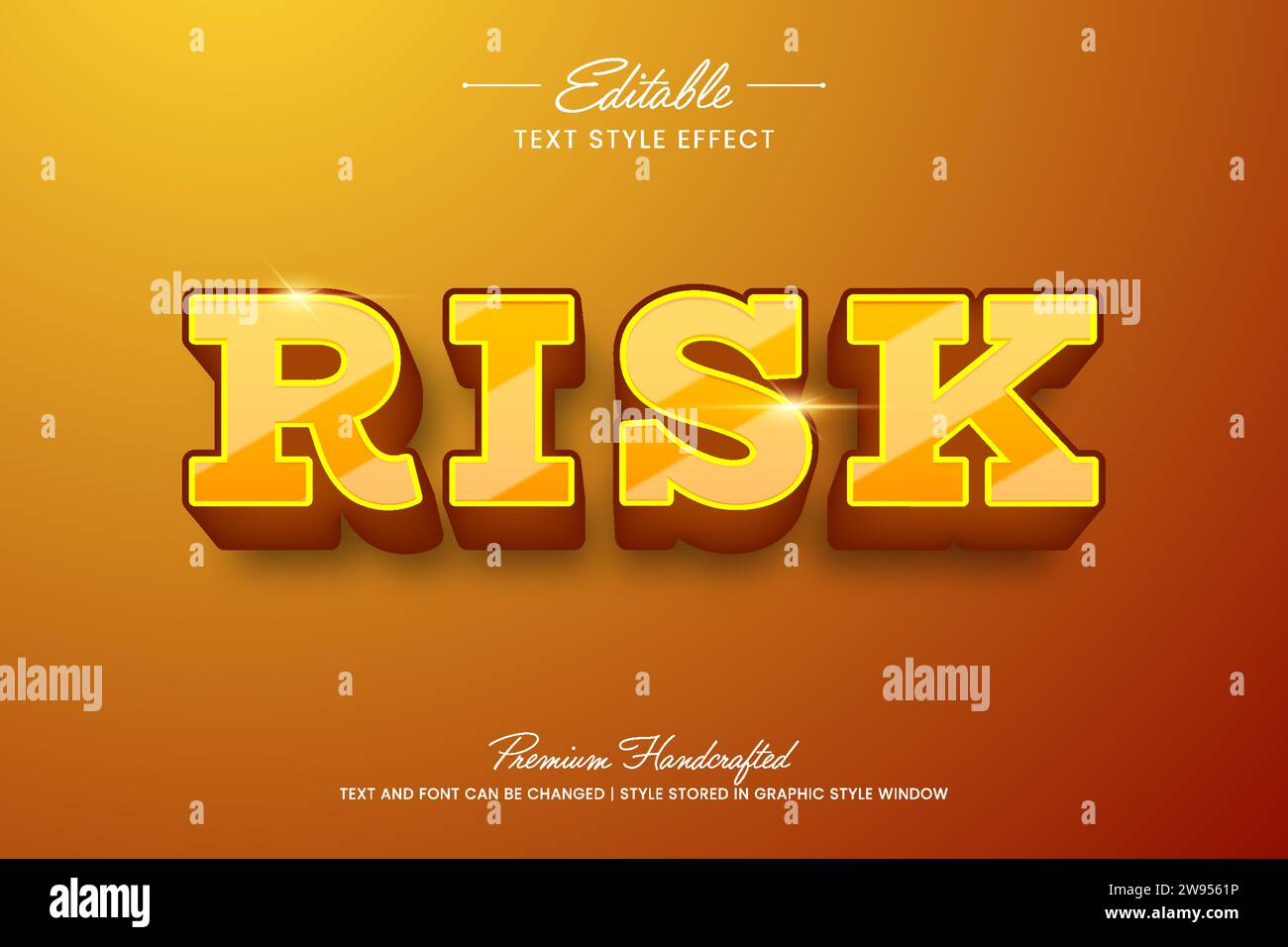 Effetto stile testo vettoriale 3D modificabile in oro lucido su sfondo sfumato, adatto per creare grafica testuale accattivante per supporti digitali e di stampa Illustrazione Vettoriale