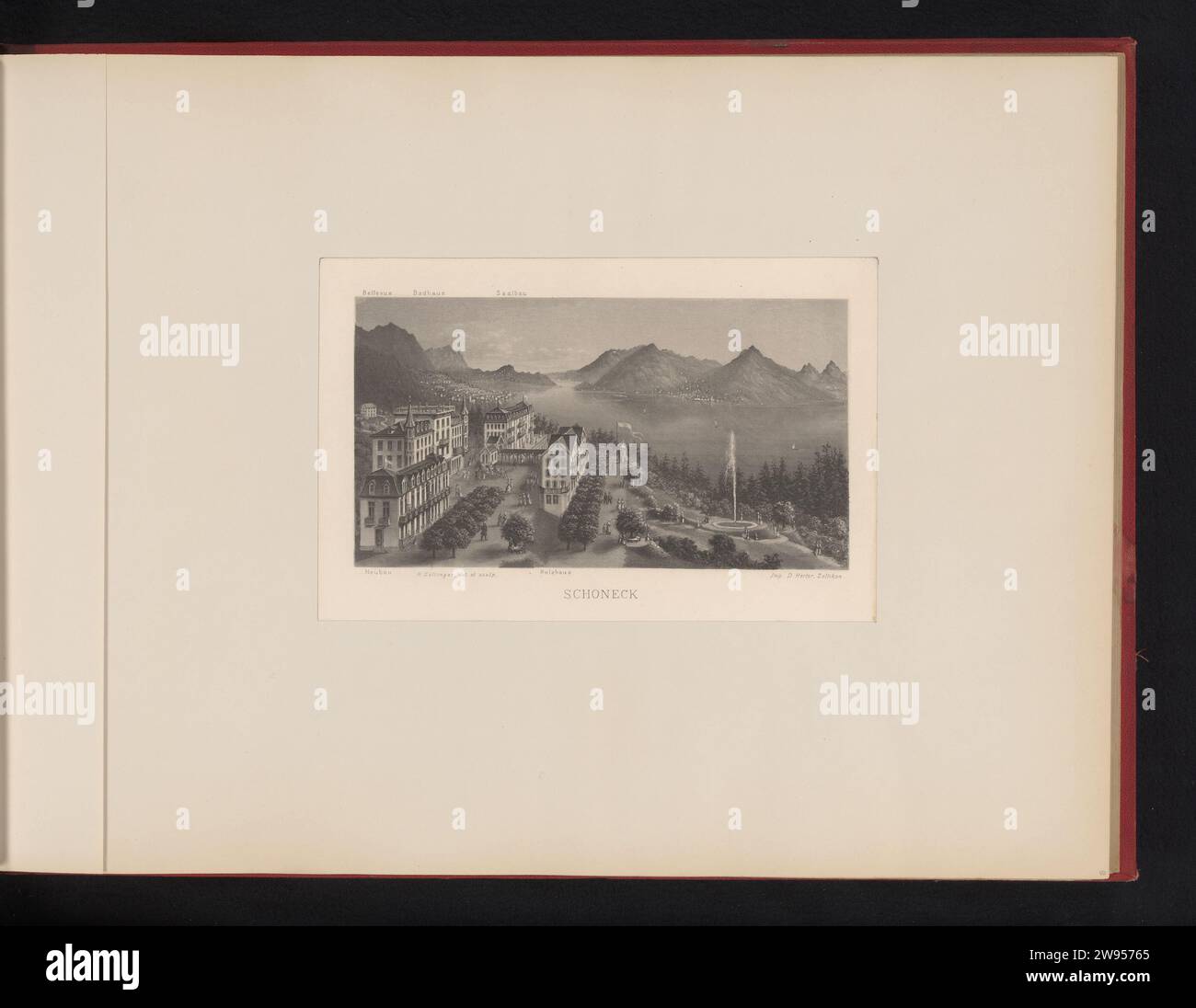Vista di un lago, presumibilmente il Vierwoudstrekenmeer in Svizzera, Heinrich Zollinger, 1860 - 1900 stampa questa stampa fa parte di un album e può essere ripiegata. Zurigo (Stad) carta acciaio incisione vista città in generale; 'veduta'. lago Vierwoudstrekenmeer Foto Stock