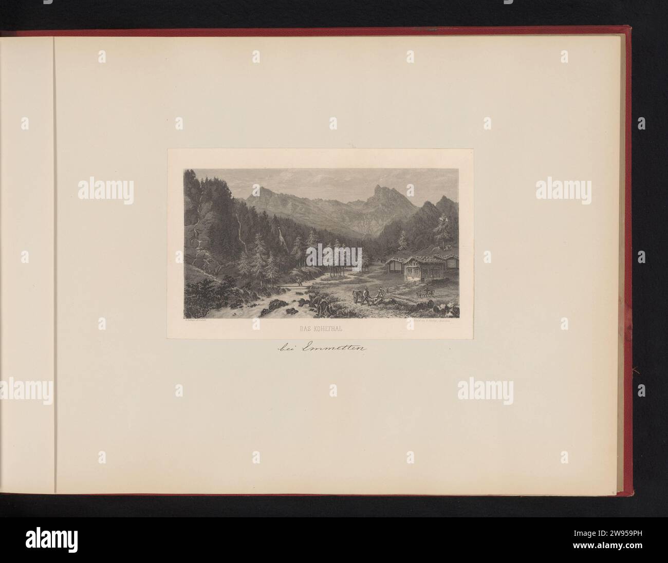 Vista di una valle vicino a Emmetten, Heinrich Zollinger, 1860 - 1900 stampa questa stampa fa parte di un album e può essere ripiegata. Zurigo (Stad) incisione su carta acciaio dale, Valley Nidwalden Foto Stock