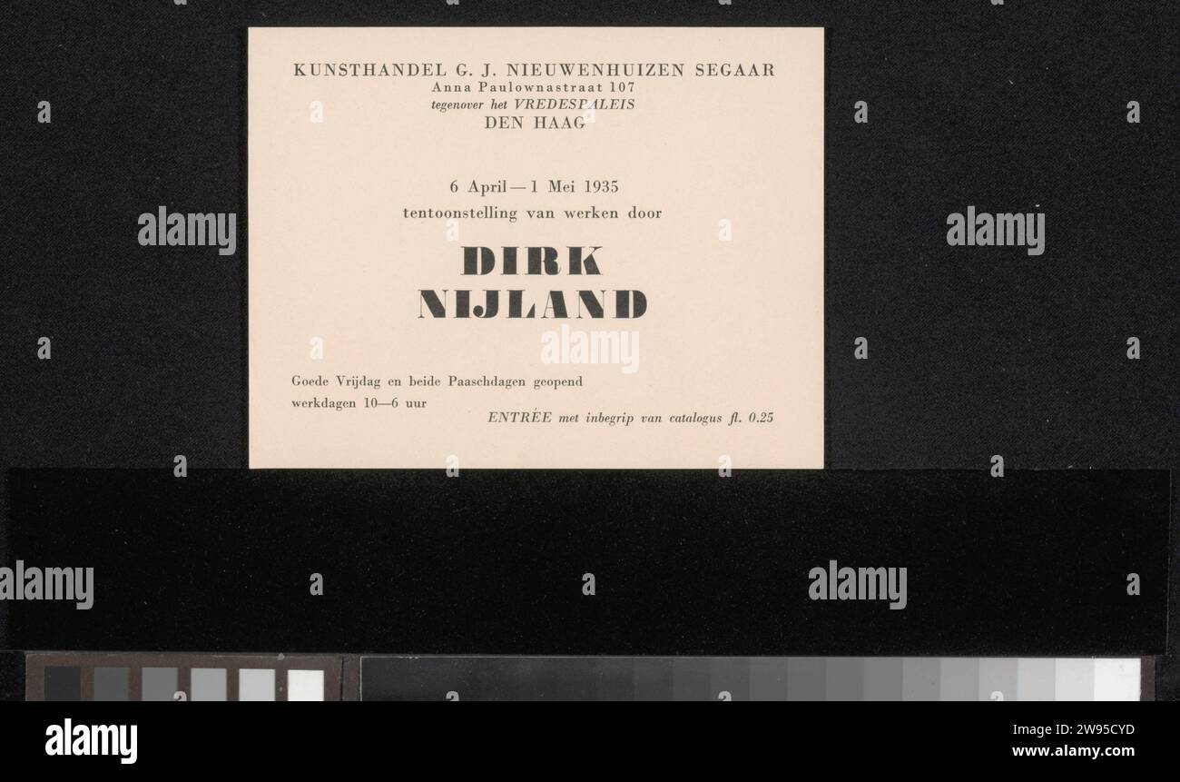 Invito a una mostra di opere d'arte di Dirk Hidde Nijland, Kunsthandel Nieuwenhuizen Segaar, in o prima del 1935 la mostra di stampa in cartone dell'Aia  ART l'Aia Foto Stock