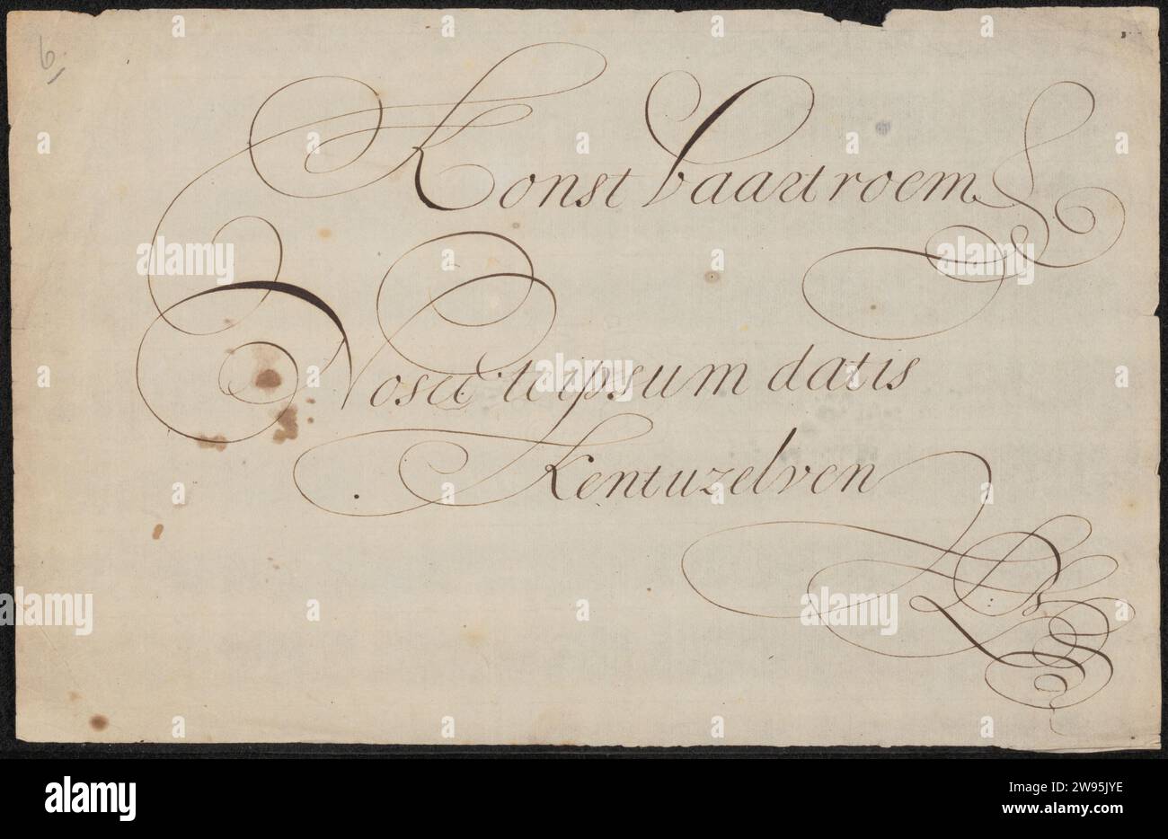 Test di calligrafia, Ludolf Bakhuysen, 1641 - 1708 manoscritto. scrittura inchiostro (processi) / penna Foto Stock