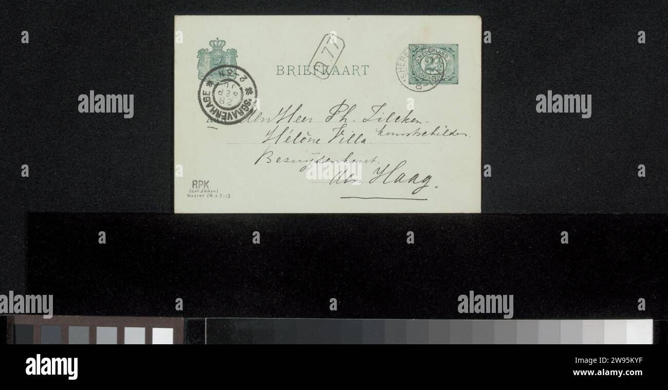 Cartolina a Philip Zilcken, cartone 1900 's-Heerenberg. scrittura a inchiostro (processi) / disegno a penna Foto Stock