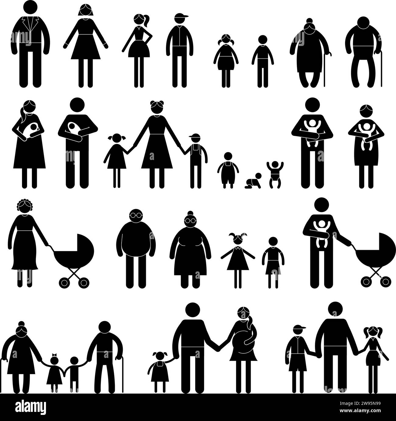Bastano le persone della famiglia. Padre madre figli silhouette recenti set di illustrazioni vettoriali Illustrazione Vettoriale