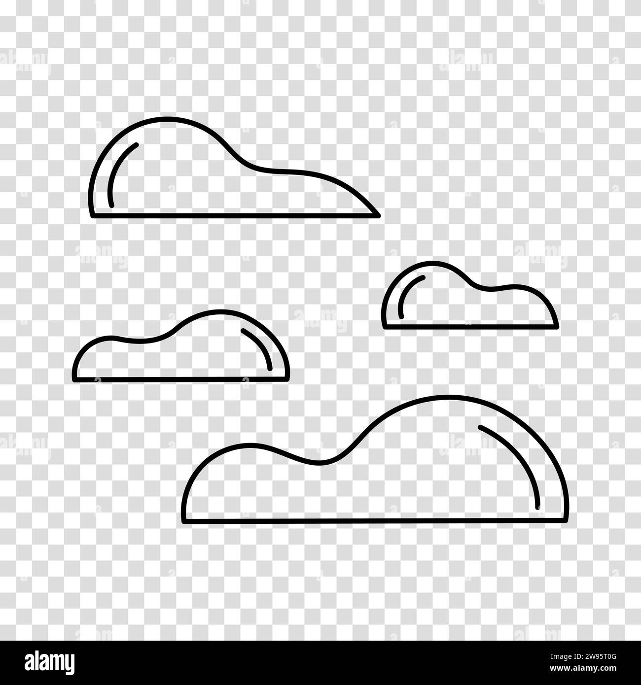 Set di nuvole in stile piatto. Icona cloud. Bollatura contorno. Clipart del cartone animato vettoriale su uno sfondo trasparente. Illustrazione Vettoriale