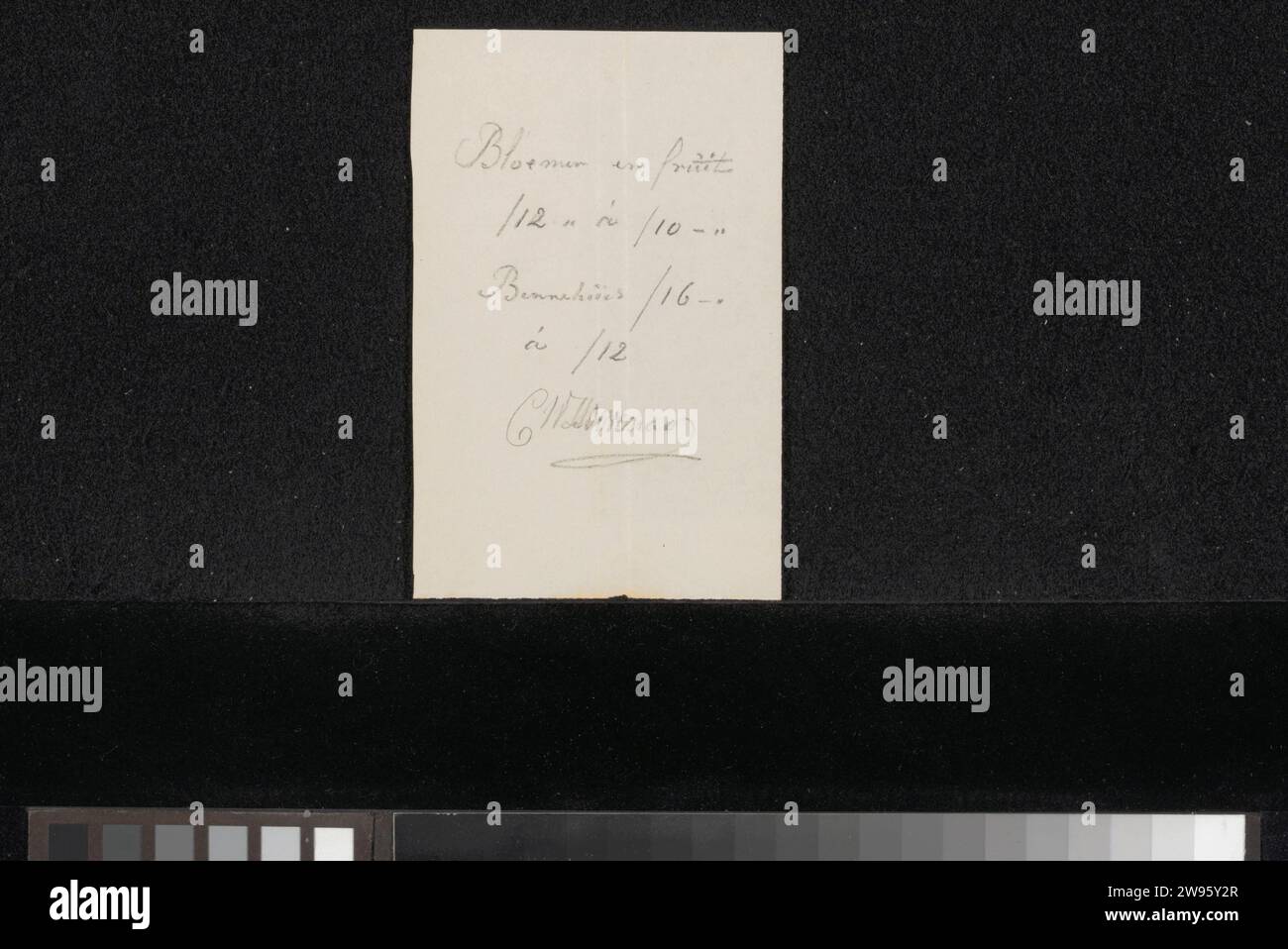 Nota su due opere d'arte, Cornelis Willem Hoevenaar (II), carta 1857 - 1884. la scrittura a matita (elabora) denaro Foto Stock