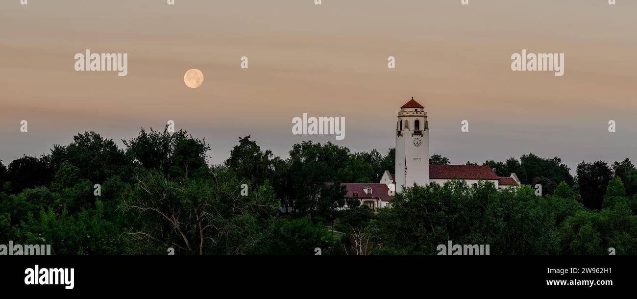 Luna piena Panoramica del deposito dei treni di Boise Foto Stock
