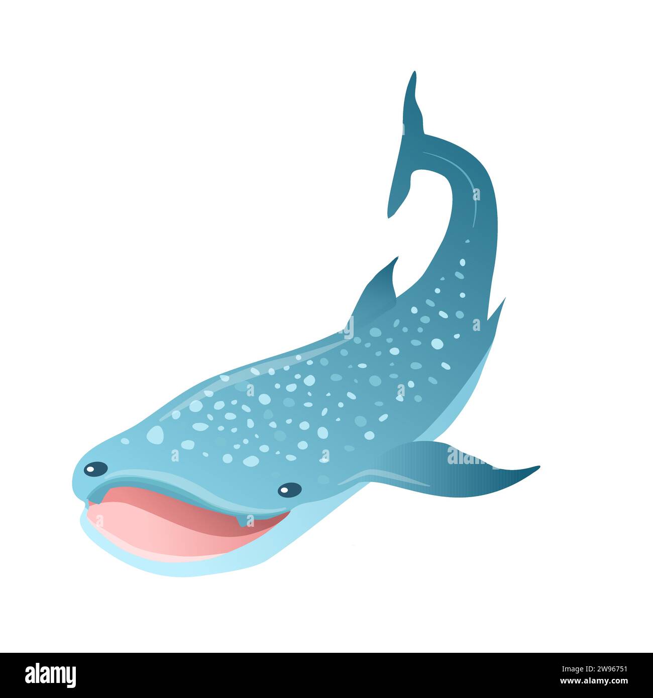 Simpatico squalo balena da cartoni animati isolato su sfondo bianco Illustrazione Vettoriale