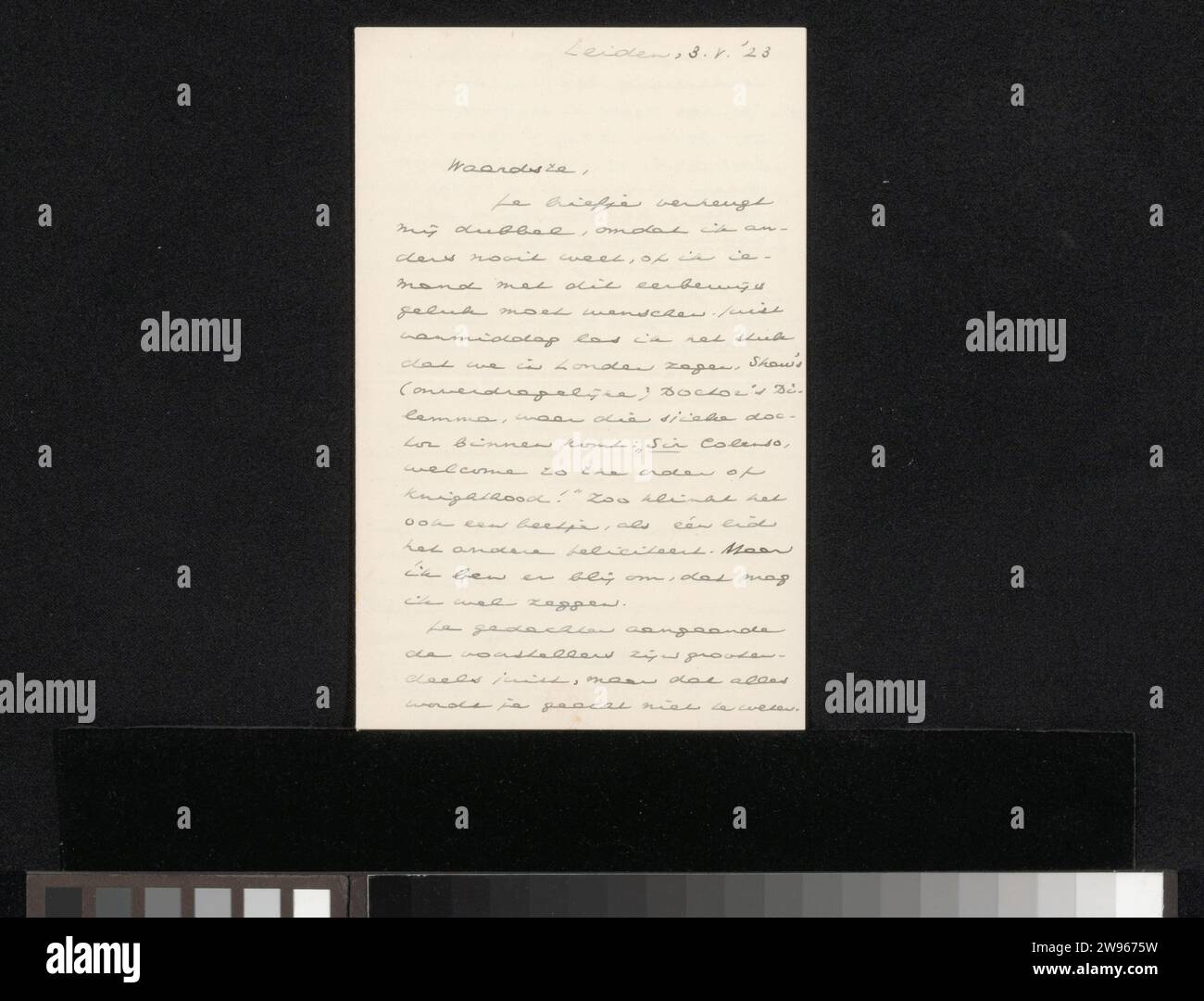 Lettera a Jan Veth, Johan Huizinga, 1923 lettera Leiden paper. scrittura inchiostro (processi) / malattie penna Foto Stock