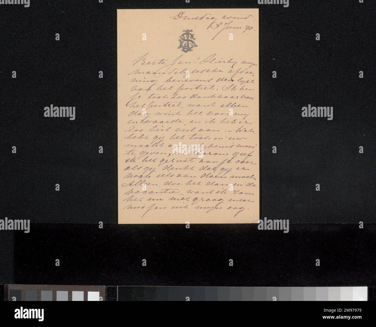 Lettera a Jan Veth, Jacoba Cornelia Jolles-Singels, 1890 Letter paper. scrittura a inchiostro (processi) / personaggi storici penna (ritratti e scene della vita). soldi. la vita familiare Foto Stock