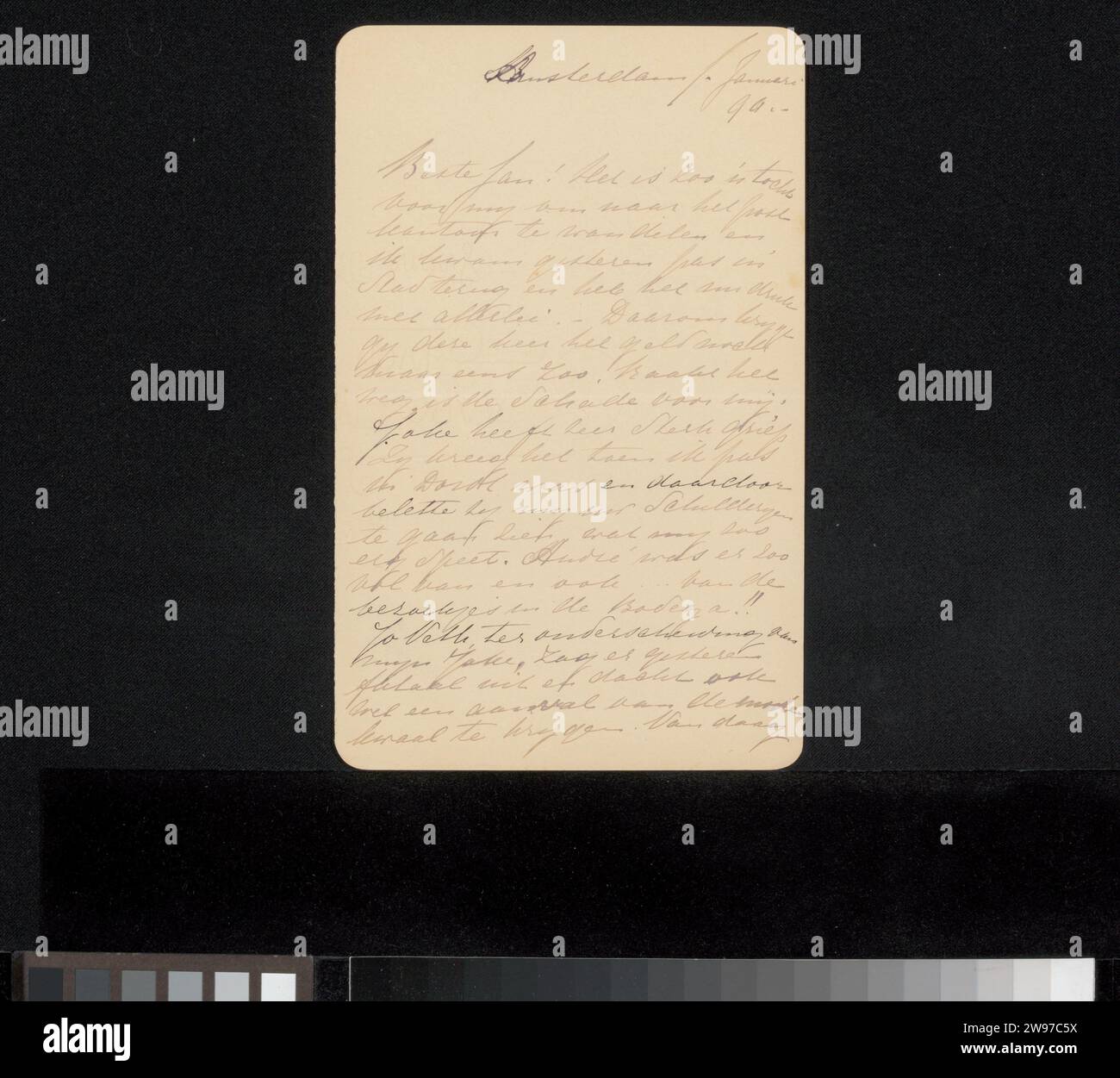 Lettera a Jan Veth, Jacoba Cornelia Jolles-Singels, 1890 lettera Amsterdam paper. scrittura a inchiostro (processi)/denaro penna. malattie. pittura (compresa l'illuminazione di libri, la pittura in miniatura). persone storiche (ritratti e scene della vita) Foto Stock