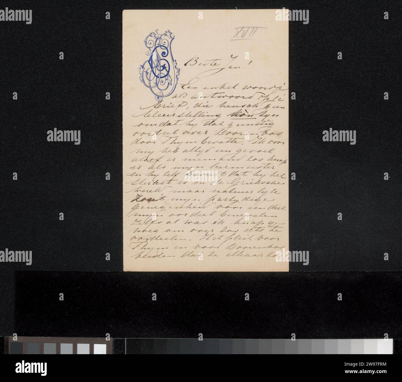 Lettera a Jan Veth, Jacoba Cornelia Jolles -Singels, 1874 - 1901 Letter paper. scrittura a inchiostro (processi) / passioni, emozioni, affezioni. le arti grafiche e la pittura (compresa l'illuminazione di libri, la pittura in miniatura) Foto Stock