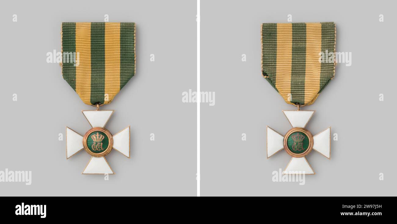 Croce di cavaliere dell'ordine dell'Eikenkroon, Anonimo, 1841 Silver Carrier pin, e-mail con oro, occhio, anello e nastro. pennarello: argento (metallo). penna: oro (metallo). scrittura:. pelucchi: materiali tessili dorati Foto Stock