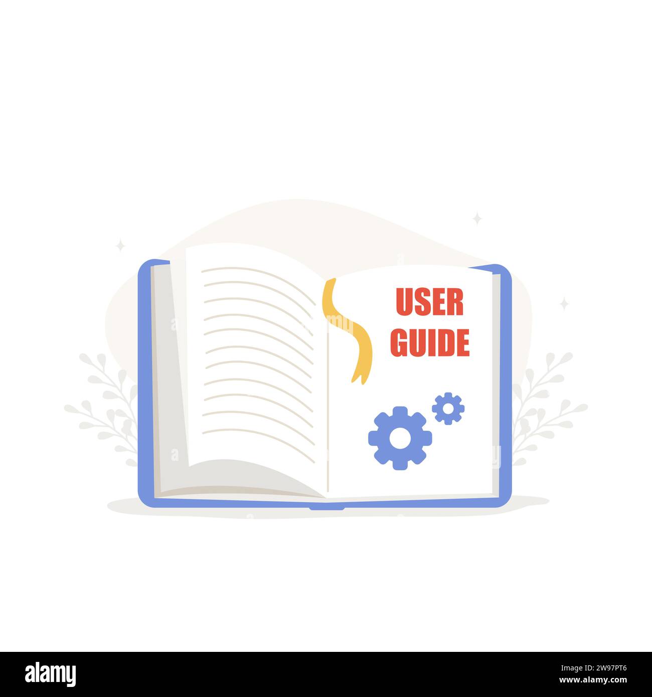Guide dell'utente. Aprire l'icona della guida. Manuale dell'utente e istruzioni. Illustrazione vettoriale in stile cartone animato piatto Illustrazione Vettoriale