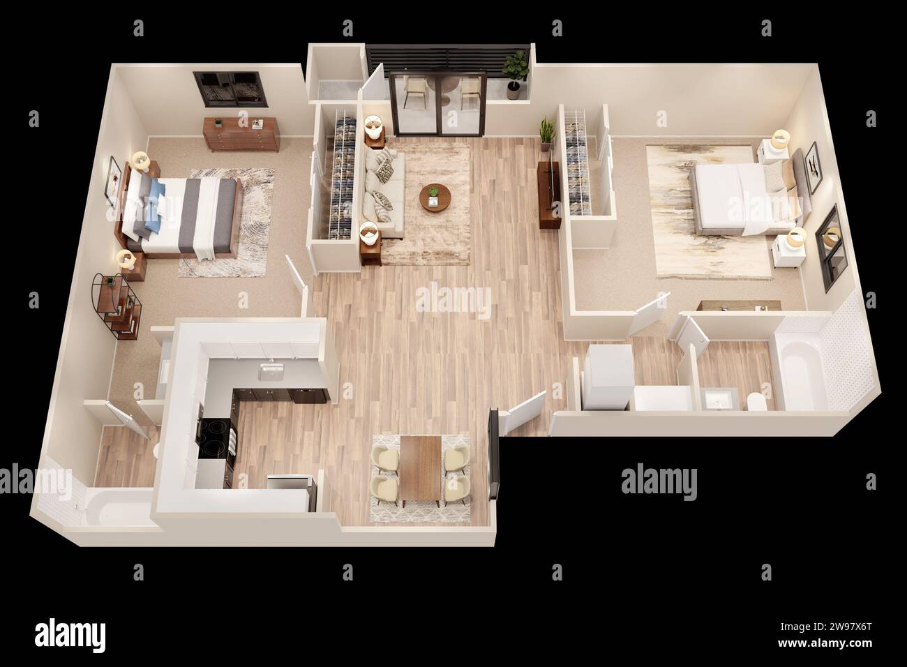 1bhk 2bhk 3bhk e con parcheggio 3D Floor plan 3d modeling rendering concept Foto Stock