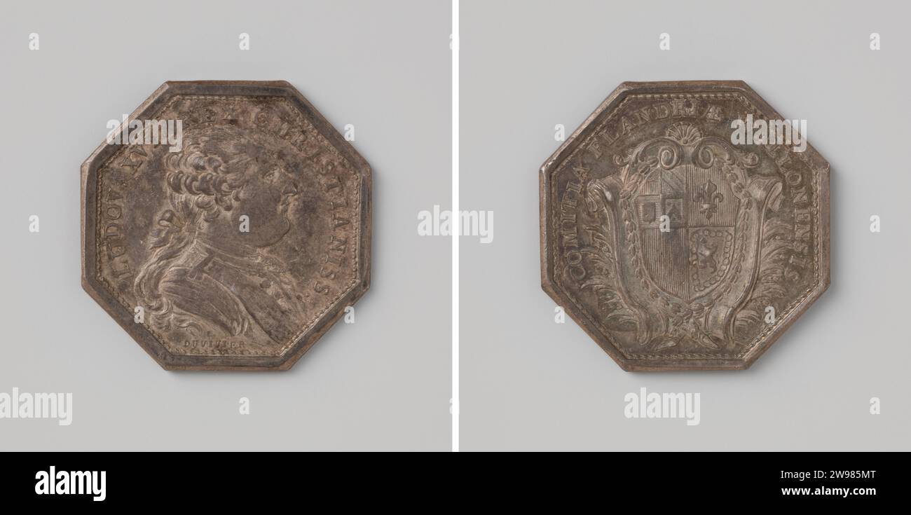 Luigi XVI, re di Francia, Benjamin Duvivier, medaglia storica del 1785 medaglia ottagonale d'argento. Parte anteriore: Cambio uomo seno. Rovescio: Stemma interno copertina Parigi argento (metallo) che colpisce (lavorazione dei metalli) Vallonia. Flanders Foto Stock