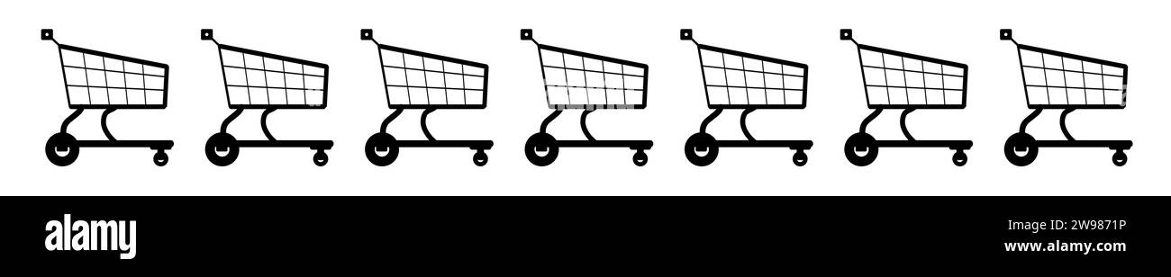 Una fila di carrelli isolati neri sotto forma di banner su sfondo bianco Illustrazione Vettoriale