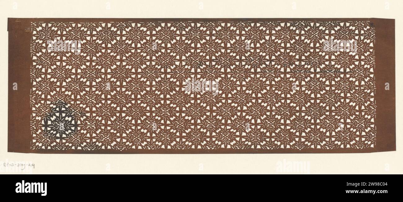 Modello con motivo a griglia, Anonimo, modello giapponese 1800 - 1909 (Katagami) con una griglia regolarmente contigua di un motivo a foglia o fiore. Ornamento per il taglio della carta giapponese derivato da forme vegetali Foto Stock