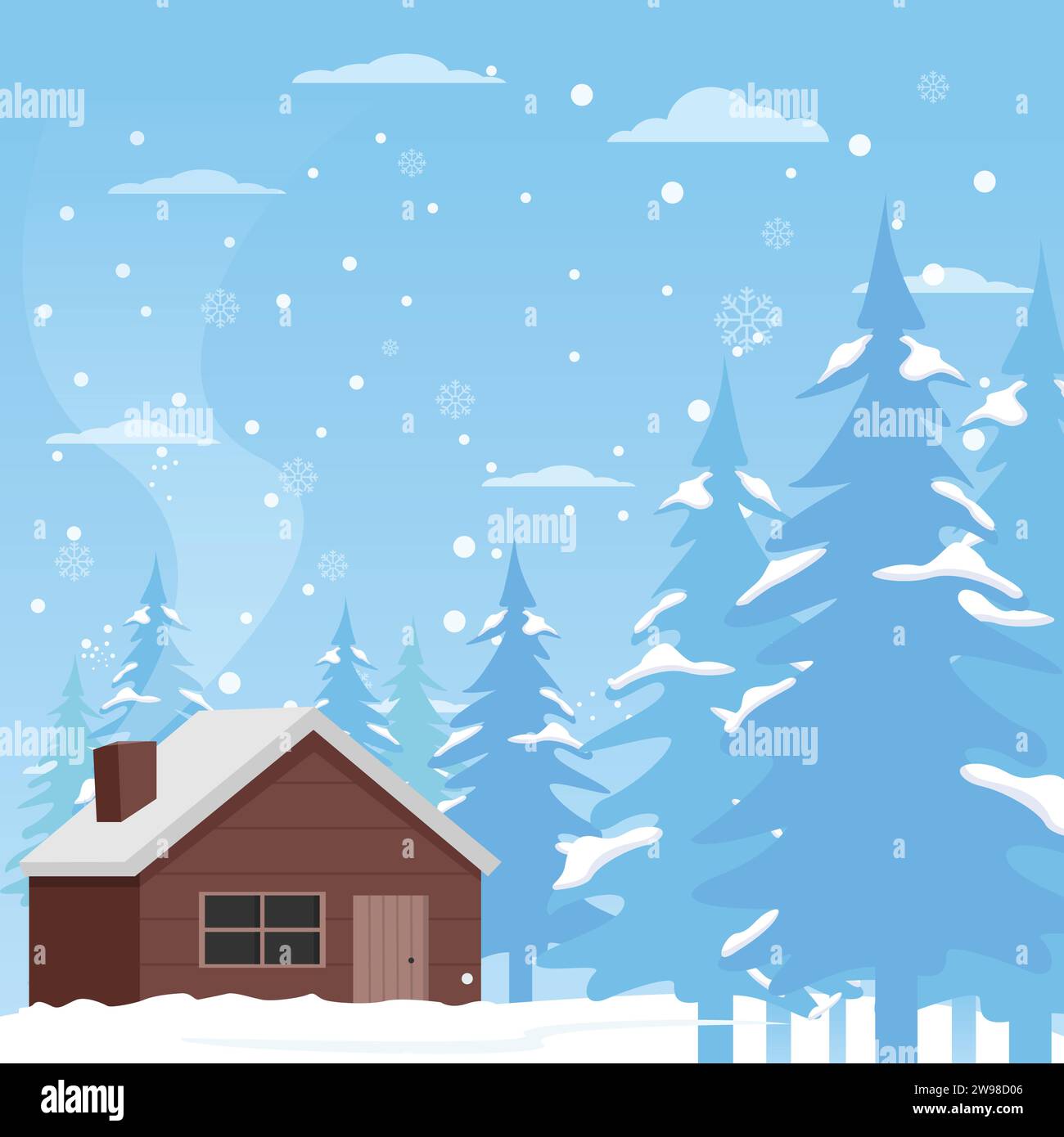 Sfondo piatto per festeggiare la stagione invernale. Paesaggio invernale innevato disegno illustrativo dello sfondo Illustrazione Vettoriale