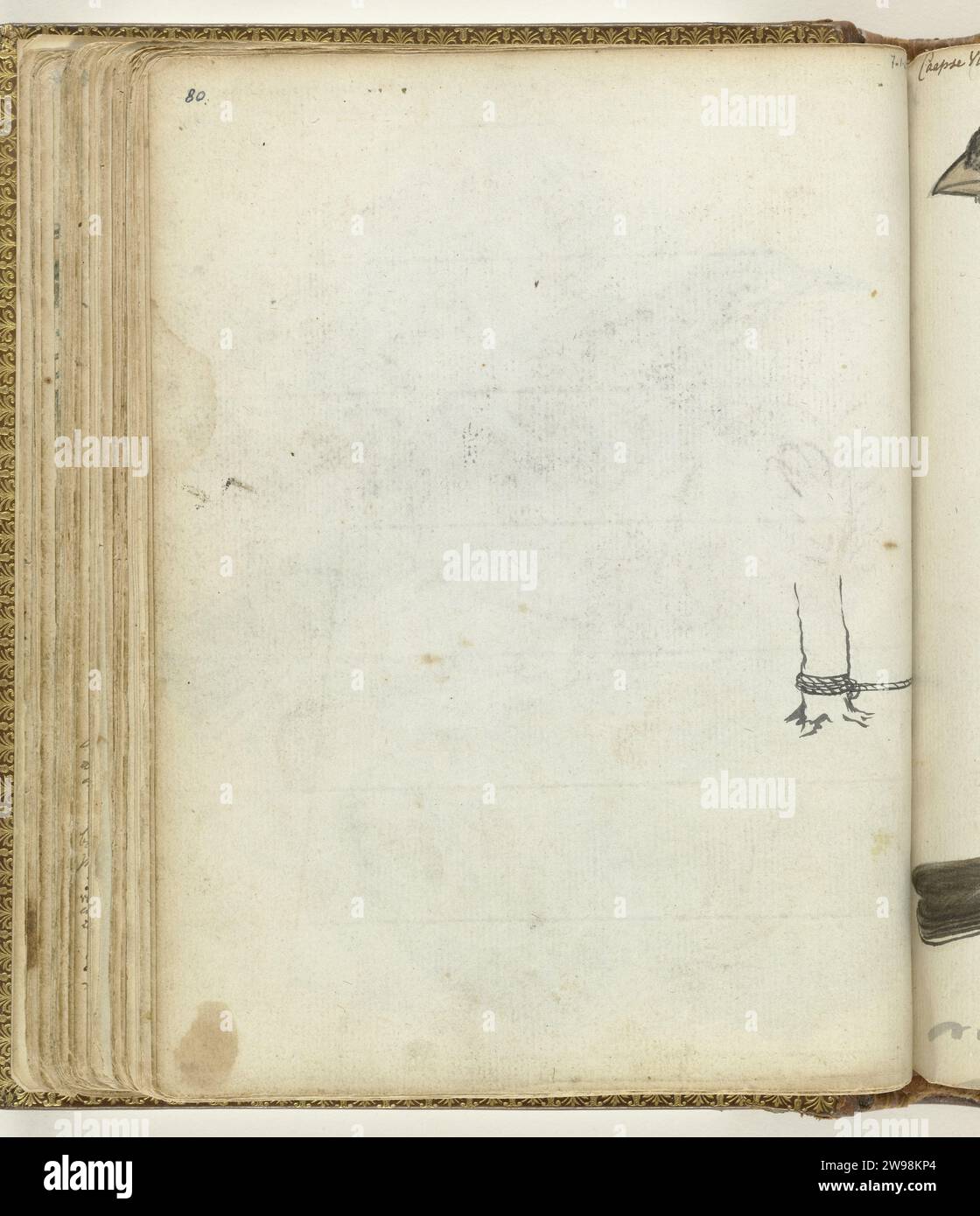 Braccio con corda, Jan Brandes, 1785 disegno bianco e nero di una parte di un albero e di una parte stretta di una corda. Ascolta a sinistra di: Parte 2, pag. 137. Parte del libro degli schizzi di Jan Brandes, dl. 1 (1808), pag. 80. Attrezzi per pennelli di carta in Sri Lanka, ausili, attrezzi  artigianato e industrie: Corda Foto Stock