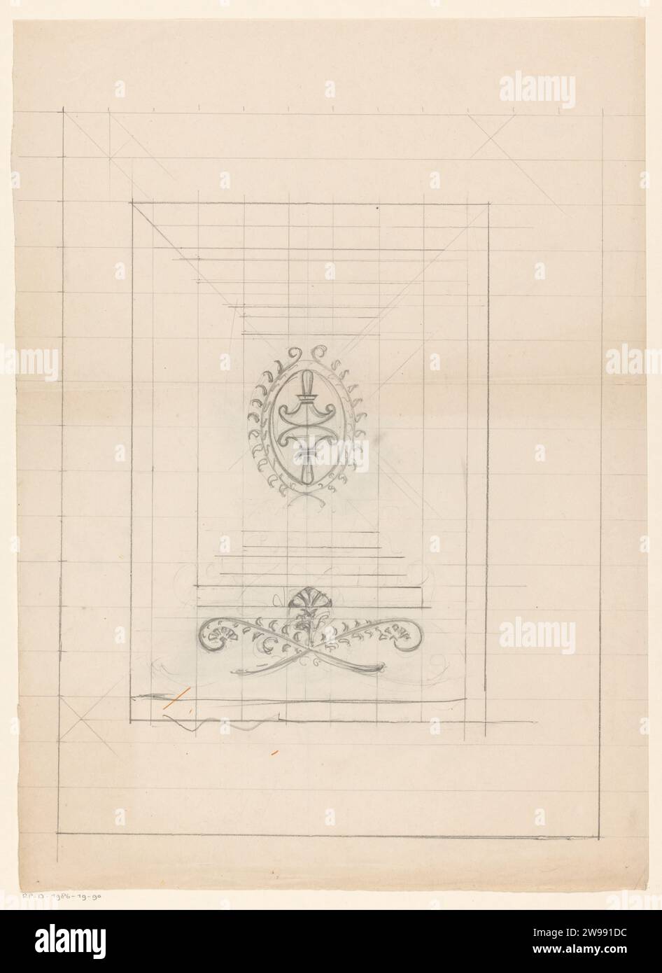 Cartiglio in telaio rettangolare, Reinier Willem Petrus de Vries (1874-1953), carta da disegno 1912. ornamento a matita  cartiglio Foto Stock