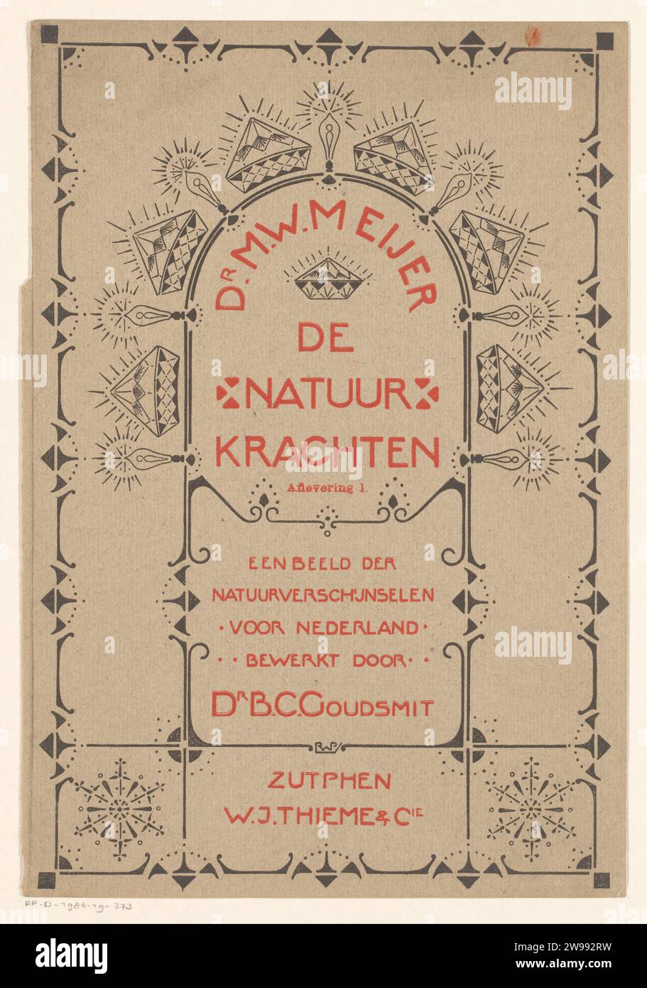 Copertina di: Dr. M.W. Meijer, De natura Forces, episodio 1, 1904, Reinier Willem Petrus de Vries (1874-1953), 1904 copertina fotomeccanica con un motivo di ornamenti, lampade e diamanti. Lampadina a blocchi per stampa in carta Zutphen (elettrica). pietre preziose e semipreziose: diamante Foto Stock