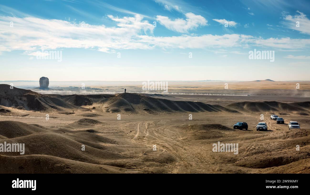 Il pollice di Giuda o pollice del diavolo è una formazione rocciosa nel deserto vicino a Riad, in Arabia Saudita Foto Stock