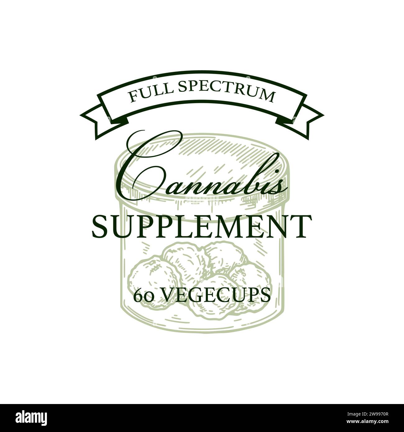 Design della confezione di prodotti a base di cannabis. Modello logo marijuana con elementi disegnati a mano. Illustrazione vettoriale nello stile di schizzo. Illustrazione Vettoriale