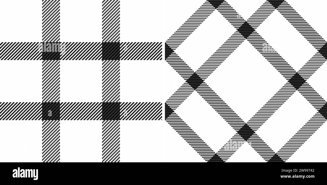 Controllo dello sfondo vettoriale di texture in tessuto senza cuciture con motivo a quadri in tessuto tartan. Impostare i colori monocromatici. Le ultime tendenze della moda. Illustrazione Vettoriale