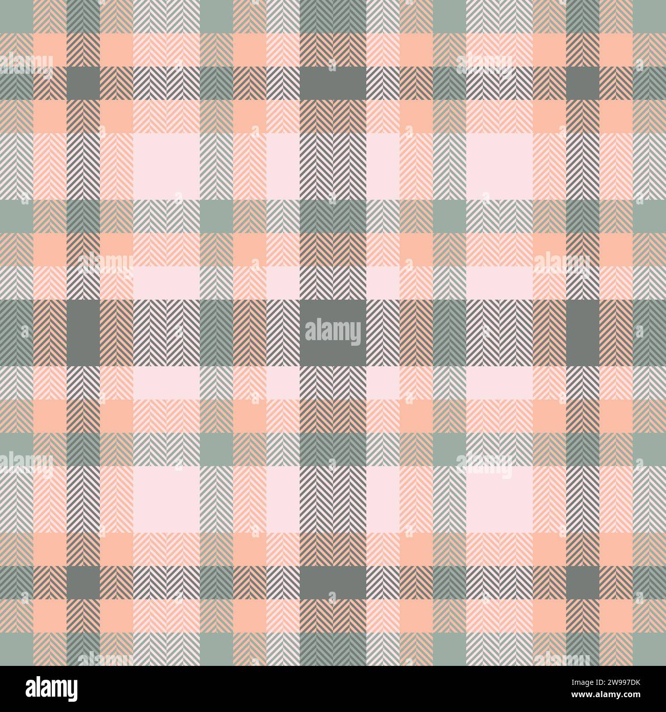 Tartan in tessuto senza cuciture, vettoriale di controllo grafico. Motivo a quadri in tessuto Skills nei colori arancione e rosa nebbioso. Illustrazione Vettoriale