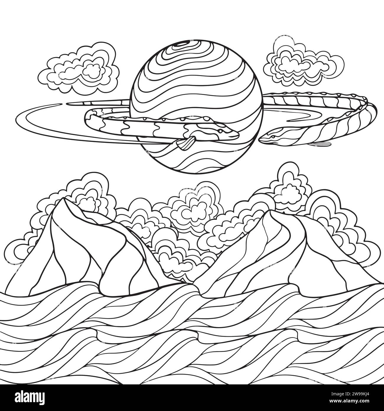 Anguille marine nello Sky line art design. Illustrazione Vettoriale