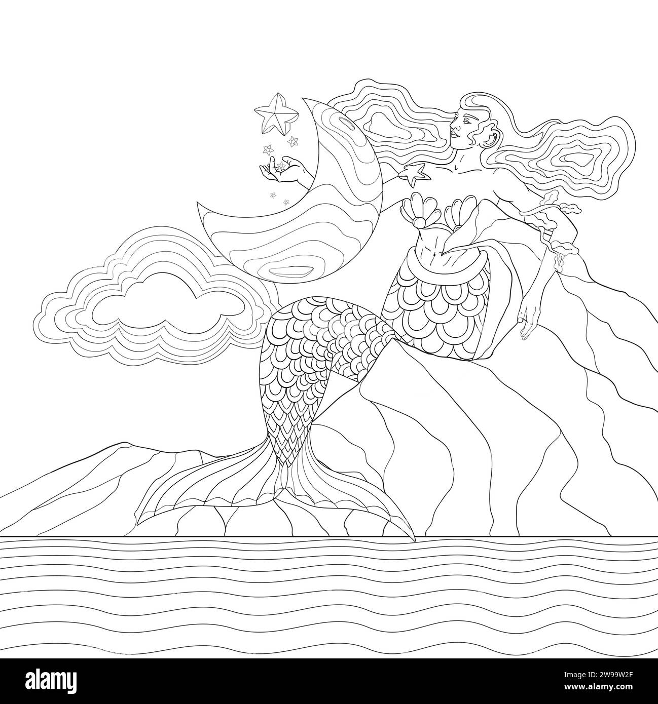 Sirena nello Sky line art design. Illustrazione Vettoriale