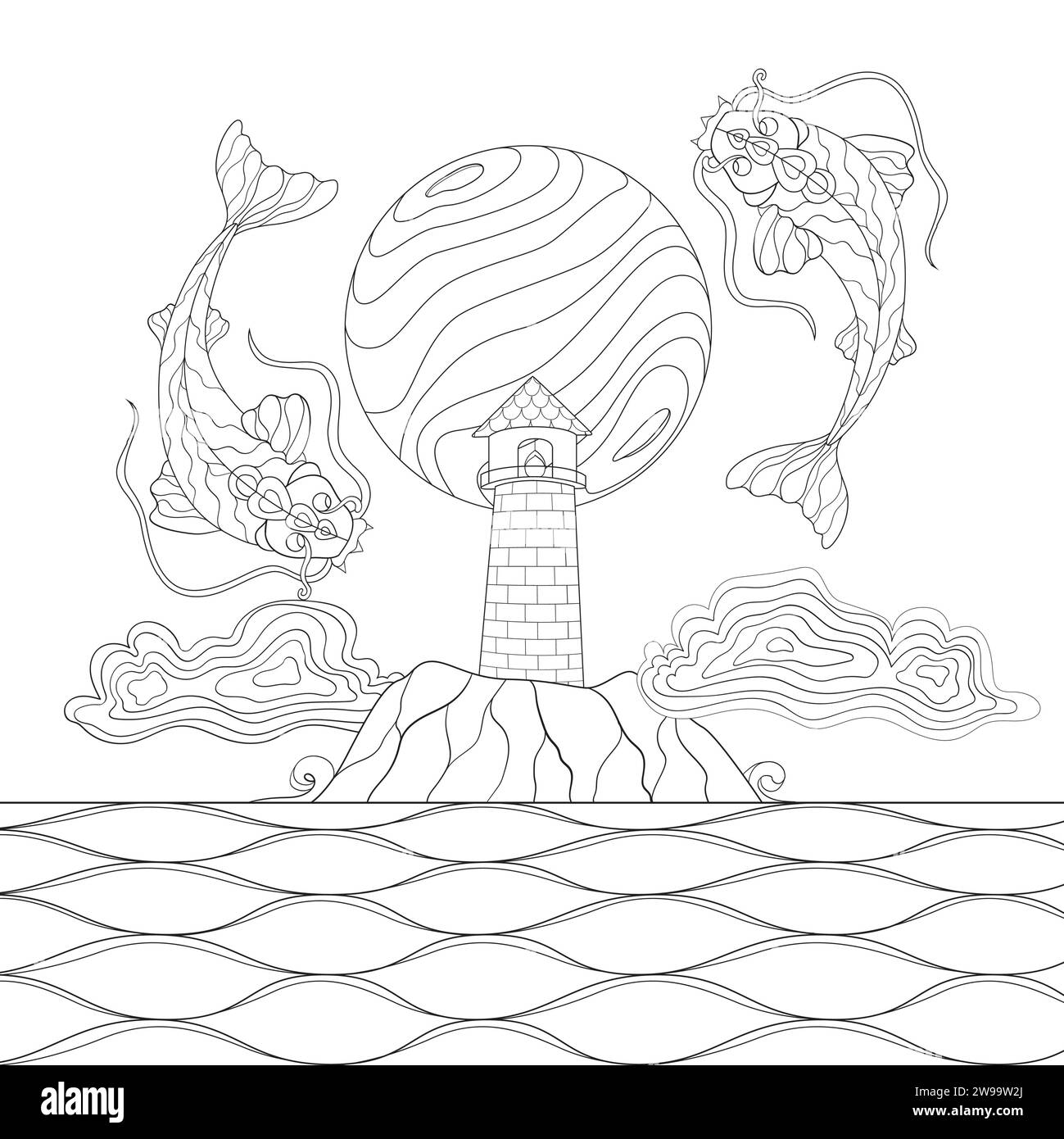 Pesce gatto nel design artistico della linea aerea. Illustrazione Vettoriale