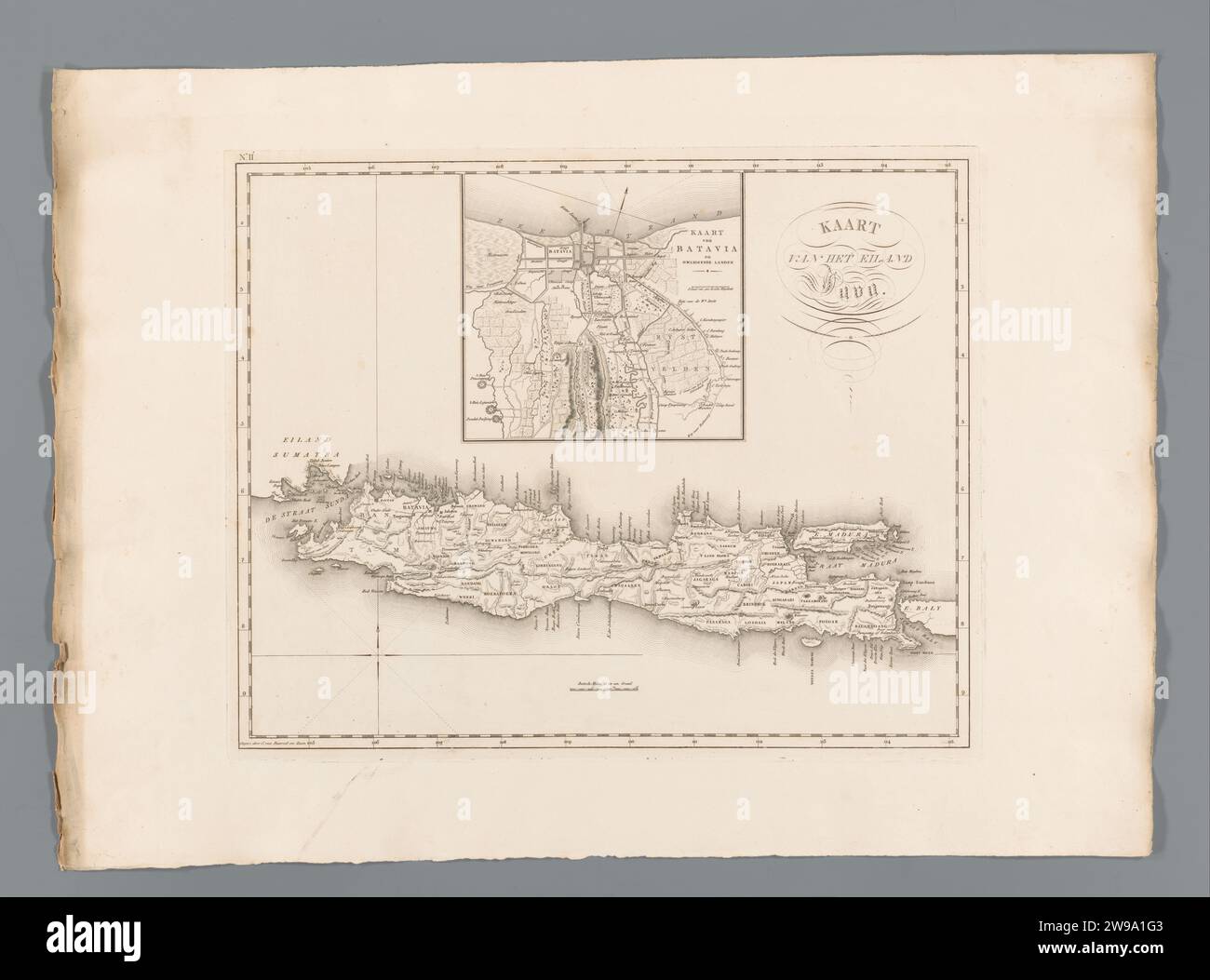 Mappa di Giava con l'uso di Giacarta, C. van Baarsel and Son, 1818 stampe numerate in alto a destra: II L'Aia carta incisione mappe di diversi paesi o regioni Java. Jakarta Foto Stock