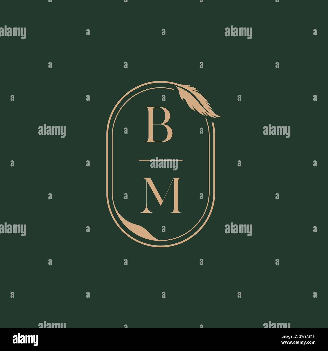 Idee di design del logo con monogramma nuziale BM piume concept come ispirazione Illustrazione Vettoriale