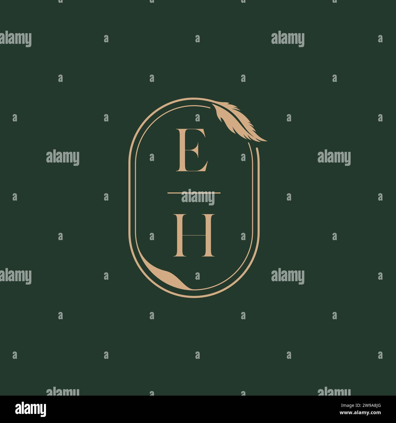 Idee per il design del logo del monogramma di matrimonio EH Feather Concept come ispirazione Illustrazione Vettoriale
