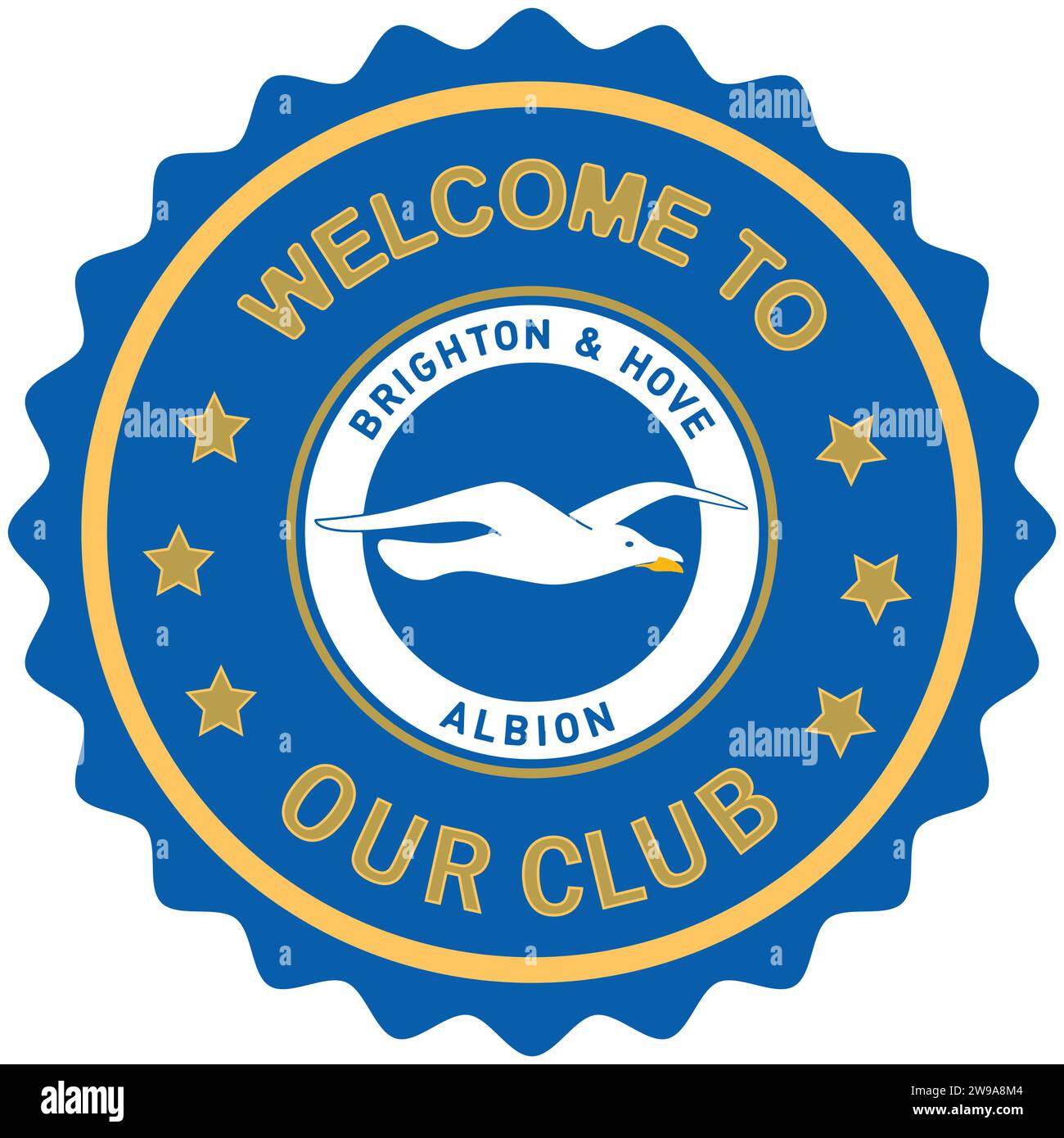 Benvenuto al Brighton and Hove Albion FC, il timbro colorato e il sigillo della squadra di calcio professionistica inglese Vector Illustration Abstract Editable image Illustrazione Vettoriale