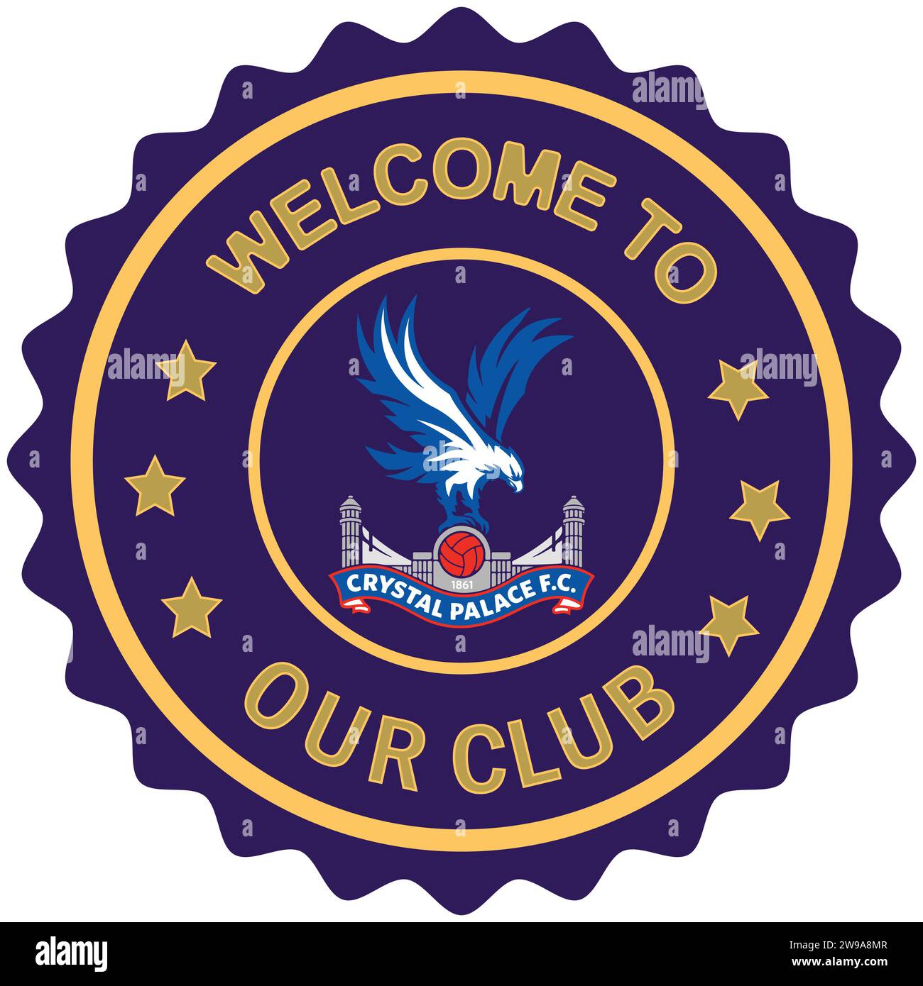 Benvenuto al Crystal Palace FC, il nostro club di calcio professionistico inglese, il timbro colorato e il sigillo, l'illustrazione vettoriale immagine editabile astratta Illustrazione Vettoriale