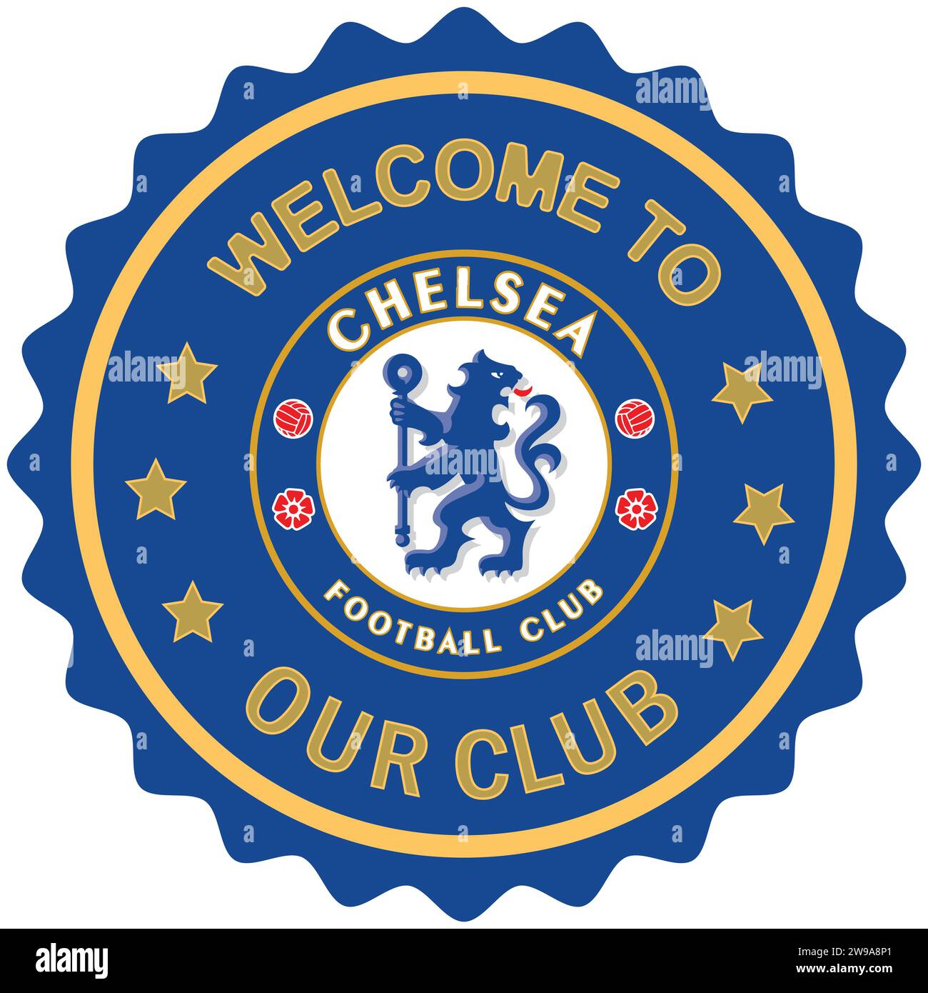 Benvenuto al Chelsea FC, colorato timbro e sigillo, squadra di calcio professionistica inglese Vector Illustration Abstract Editable image Illustrazione Vettoriale