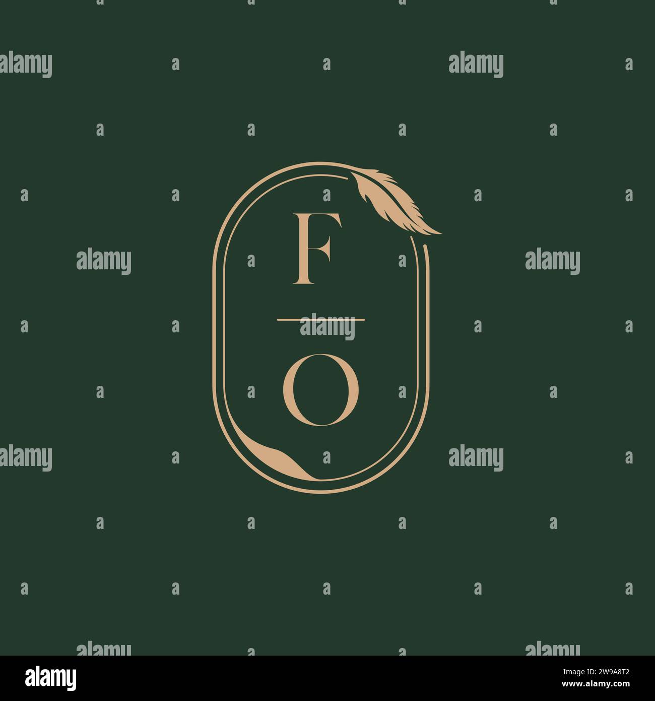 FO Feather Concept, monogramma nuziale, idee di design del logo come ispirazione Illustrazione Vettoriale