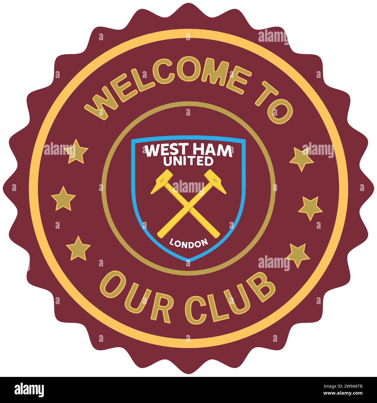 Benvenuto al West Ham United FC, marchio colorato e sigillo, squadra di calcio professionistica inglese Vector Illustration Abstract Editable image Illustrazione Vettoriale