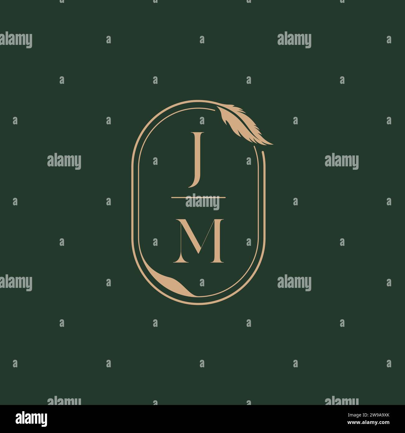 Idee per il design del logo con monogramma nuziale JM Feather Concept come ispirazione Illustrazione Vettoriale