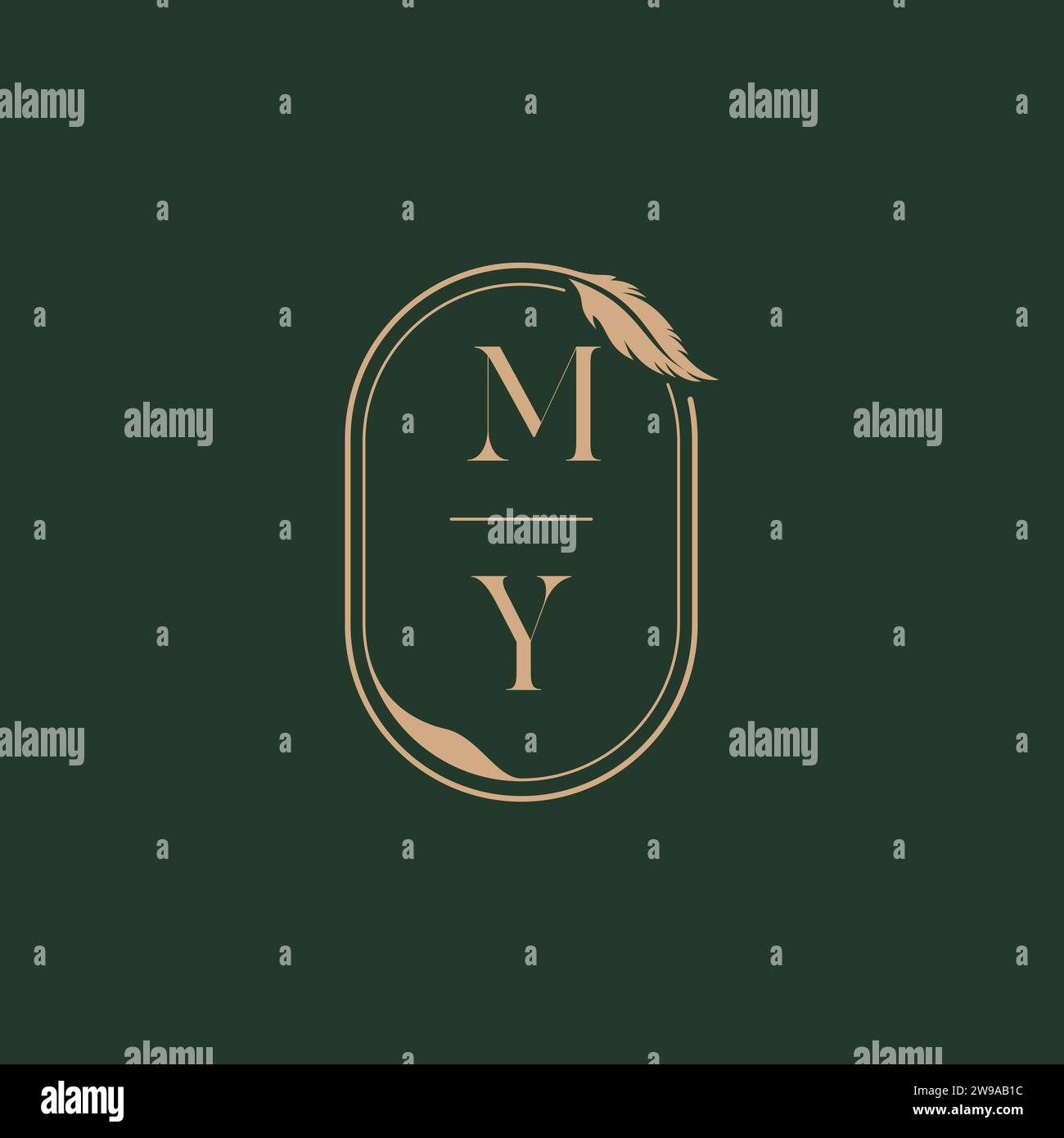 IL MIO concetto di piuma, monogramma nuziale, idee di design del logo come ispirazione Illustrazione Vettoriale