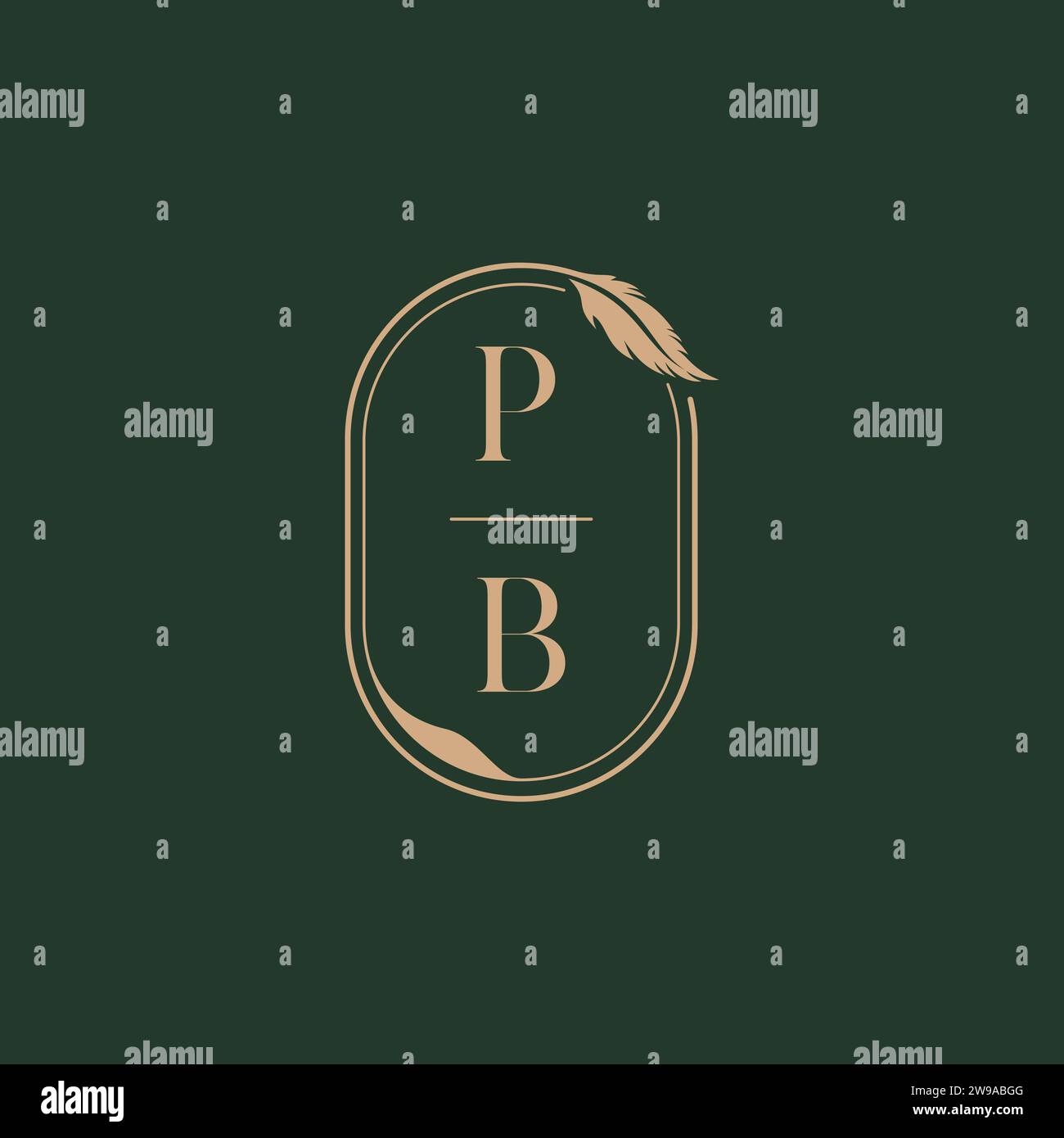 Idee per il design del logo con monogramma nuziale in piuma PB come ispirazione Illustrazione Vettoriale
