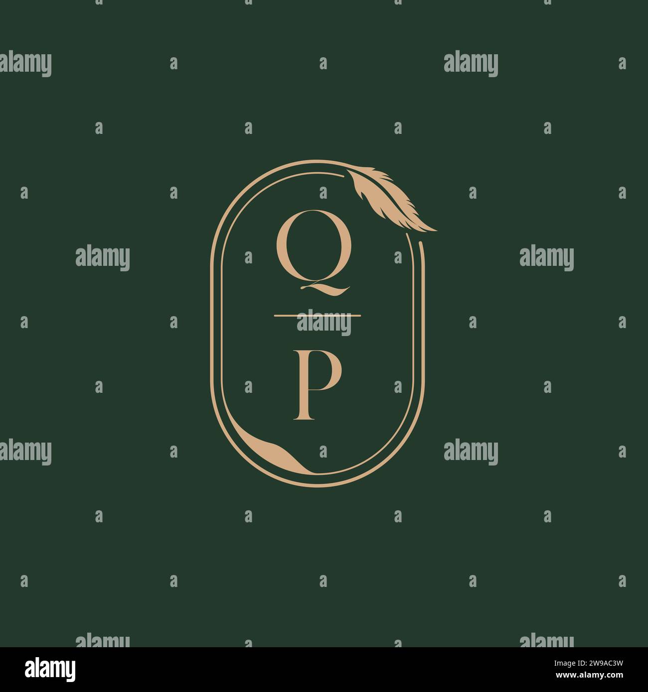 Idee per il design del logo con monogramma nuziale QP Feather Concept come ispirazione Illustrazione Vettoriale