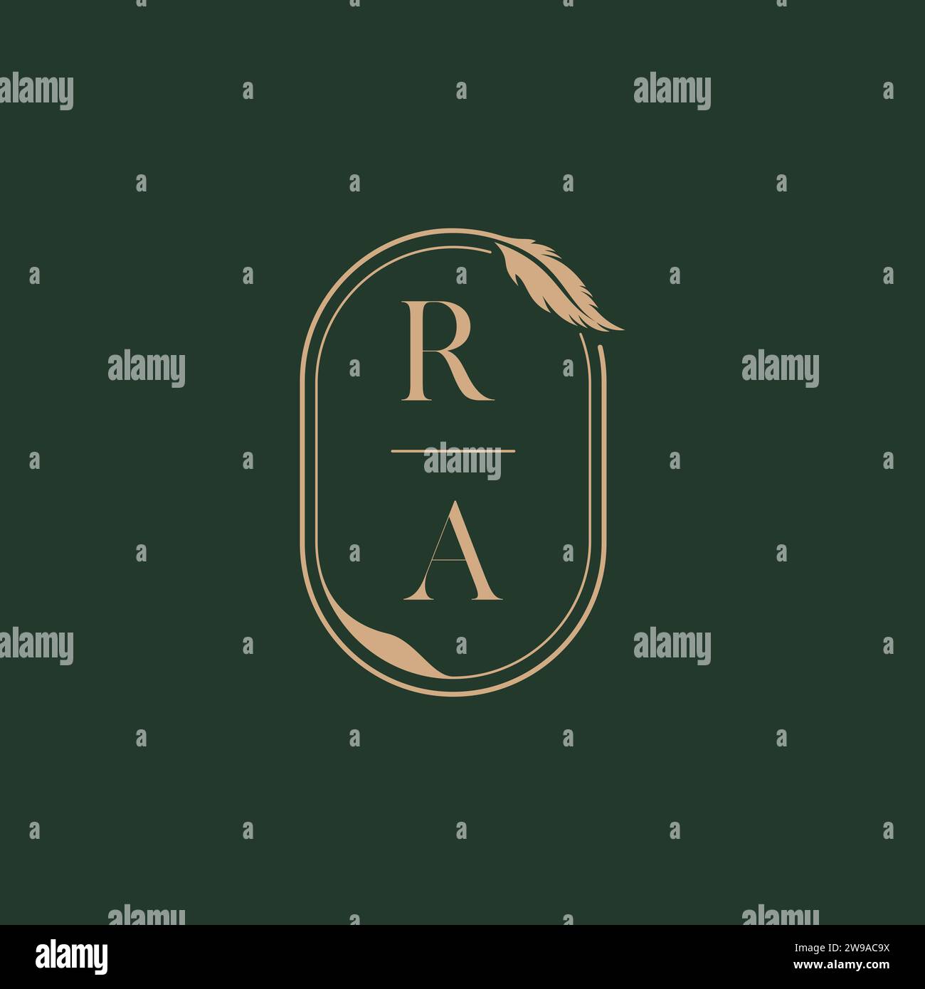 Idee di design con logo monogramma nuziale RA Feather Concept come ispirazione Illustrazione Vettoriale