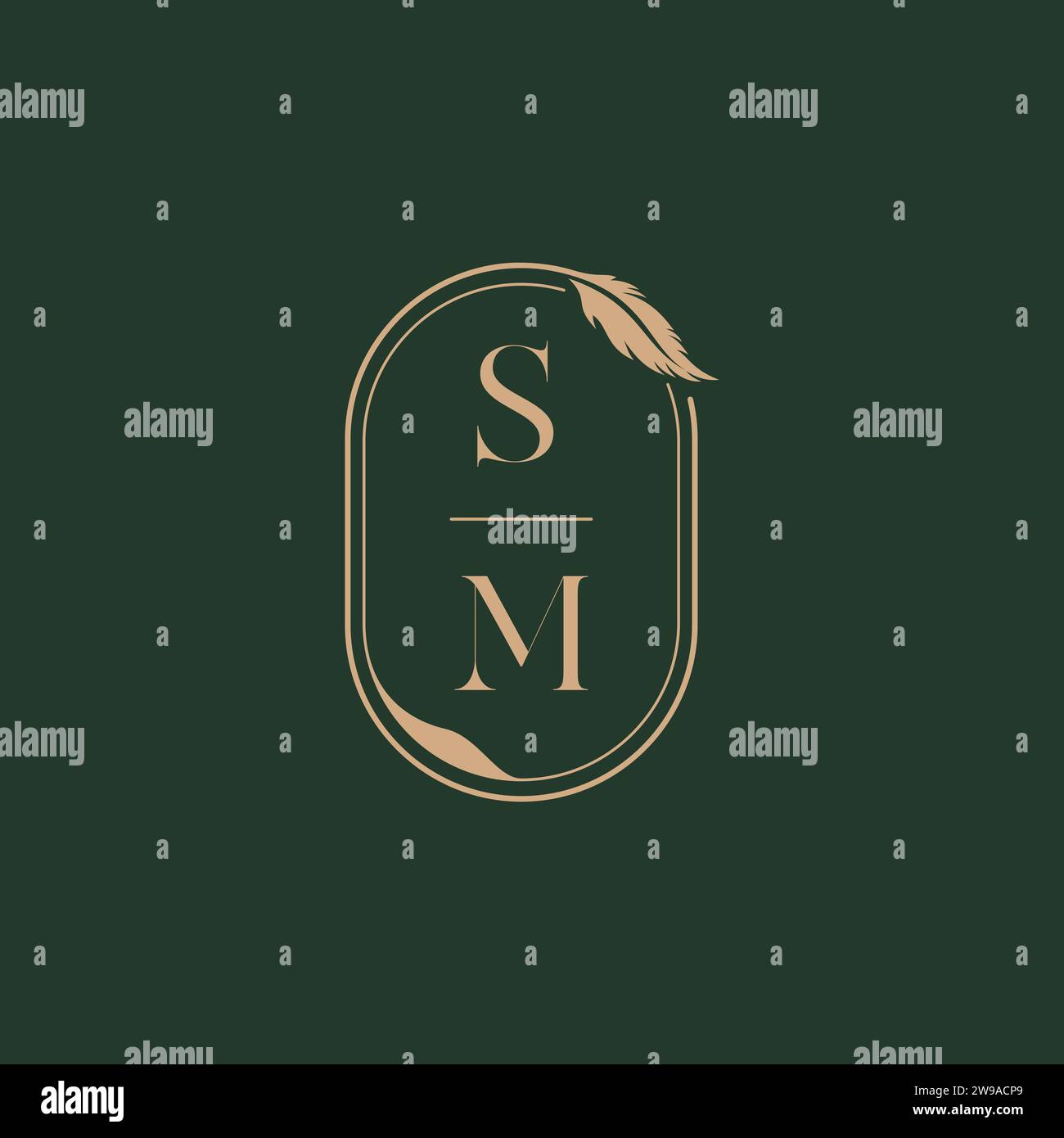 Le idee per il design del logo del monogramma nuziale di SM Feather Concept sono ispirate Illustrazione Vettoriale