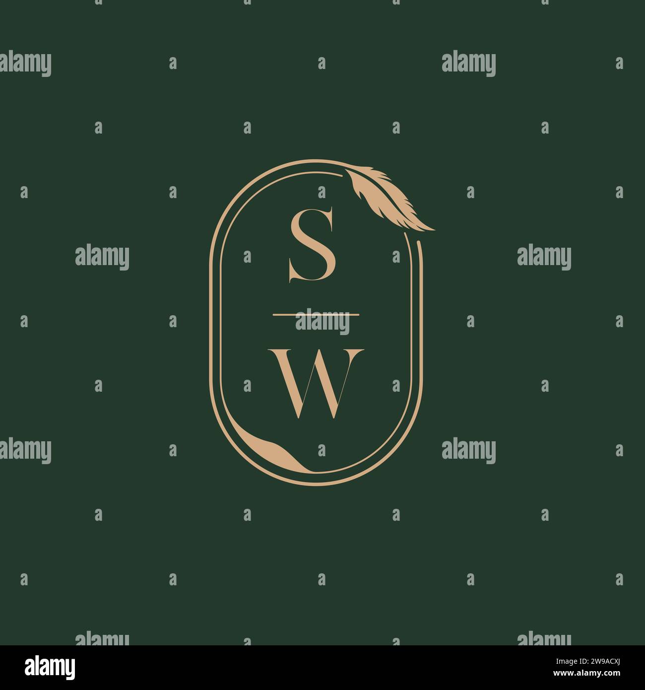 Idee per il design del logo del monogramma nuziale SW Feather Concept come ispirazione Illustrazione Vettoriale