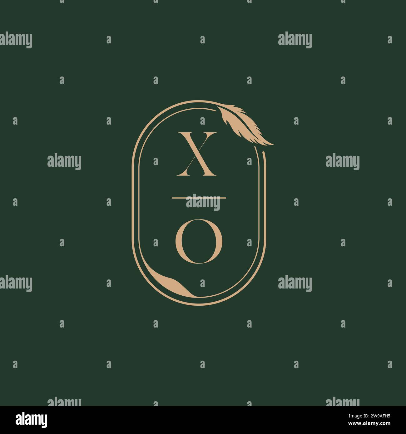 Idee per il design del logo monogramma nuziale XO Feather Concept come ispirazione Illustrazione Vettoriale