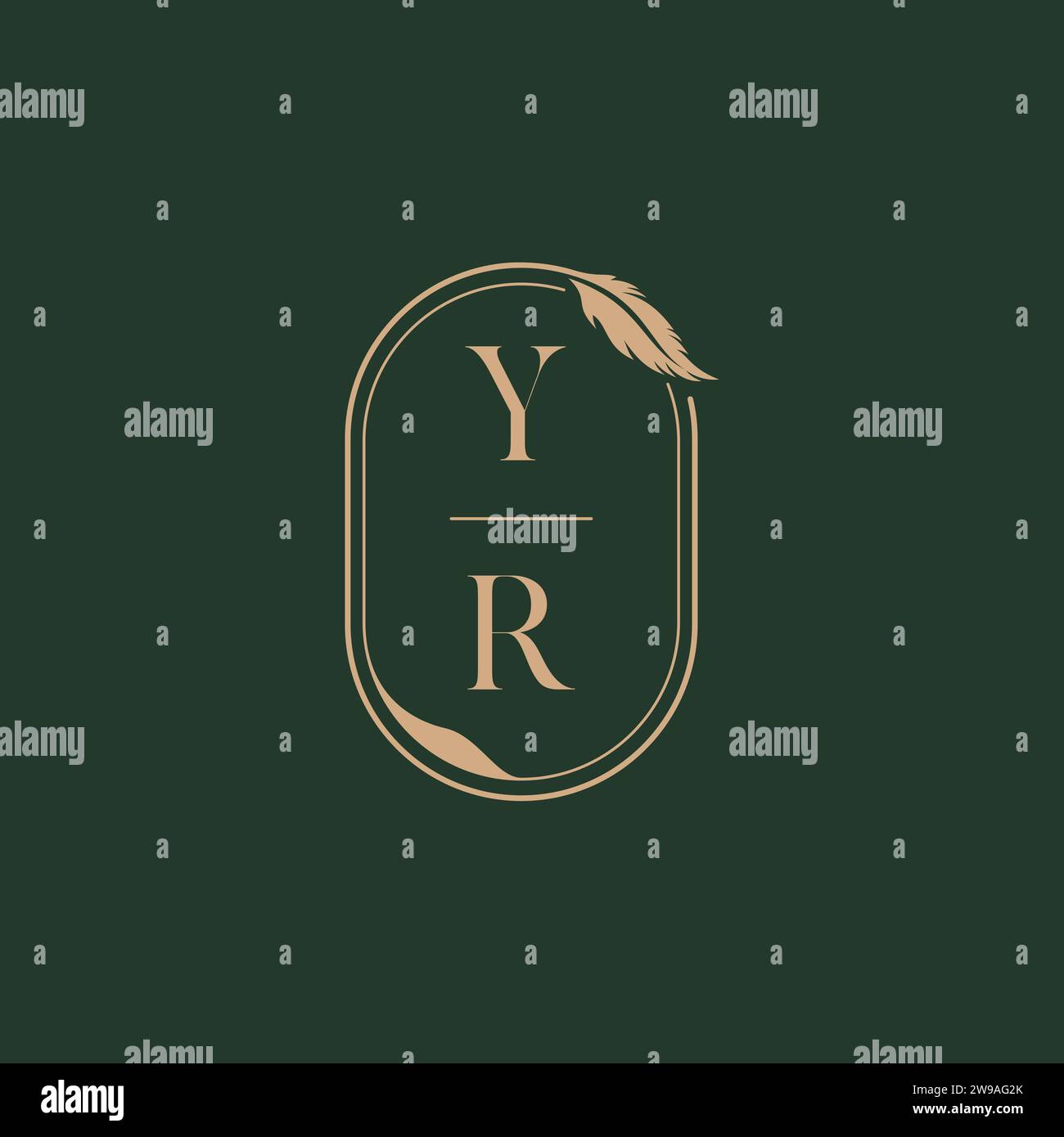 Idee per il design del logo del monogramma nuziale YR Feather Concept come ispirazione Illustrazione Vettoriale