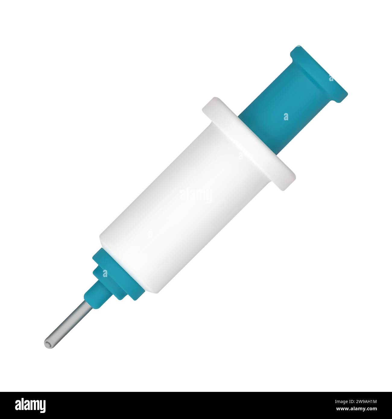 Siringa vettoriale 3D per iniezione medica, vaccinazione. Apparecchiature mediche. Illustrazione vettoriale in stile minimale dei cartoni animati isolata su uno sfondo bianco. Illustrazione Vettoriale